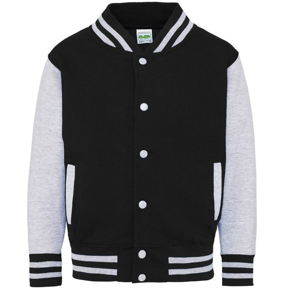Awdis Childrens/Kids Varsity Jacket / Jet Black/Heather Grey
